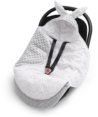 ELIMELI Infällbar filt för babystol – babyvinterfilt för bilstol, buggy och barnvagn med fyllning, universella fotsäckar t.ex. Maxi Cosi, barnvagnsfilt (grå – prickar)