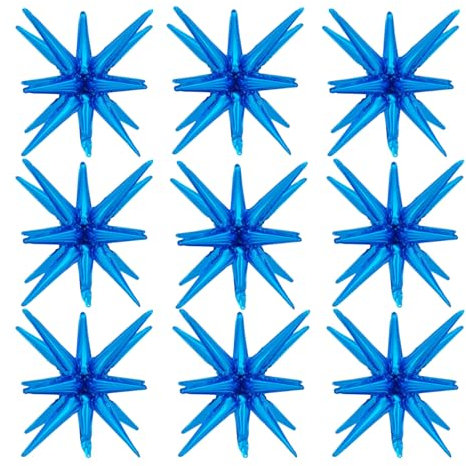 KeYou Lot de 9 ballons en aluminium en forme d'étoile explosion - Grands ballons en aluminium pour décoration d'anniversaire, décoration de mariage (bleu)