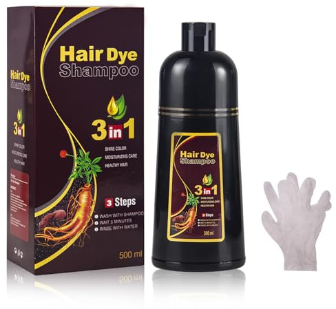 Champú tinte marrón de 500 ml, champú de pelo instantáneo 3 en 1 – Coloración natural, coloración del cabello en cuestión de minutos, teñido natural duradero, para hombre y mujer