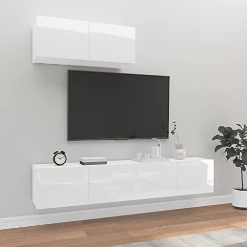 AUVYI TV-Schrank-Set 3-TLG. Hochglanz-Weiß Hängeschrank 80x30x30cm Flurschrank Schmal Fernseher Tisch Buffetschrank TV-Wandschränke Aufbewahrungsschrank Lowboard Hängend Küchenschränke