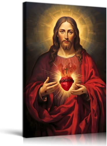Stampa artistica su tela con cornice Sacro Cuore di Gesù Divina Misericordia Poster Stampe Cristiano Religioso Dio Opera D'arte Casa Soggiorno Camera da Letto Decorazione