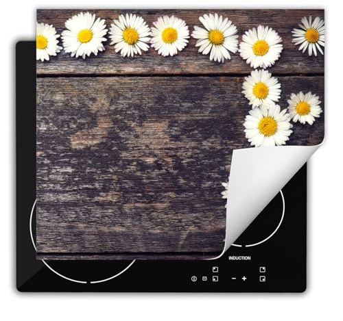 DarHaus Herdabdeckplatte Küche Ceranfeld, 60x52 cm, Holz - Blumen