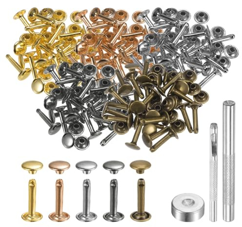 QUARKZMAN 100 Sets 9mm x 16mm Tubular Runde Druckknöpfe Mehrfarbig | Leder Nieten Metall Doppelkappe Nieten, Mit 3 Stück Werkzeugen, Für Handwerk Reparatur Dekoration, Gürtel Kleidung