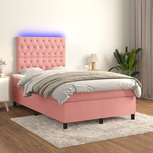 THOYTOUI Boxspringbett, Bettgestell Seniorenbett Tagesbett Betten Geeignet für Aufenthaltsraum Schlafzimmer Hotel Wohnungen mit Matratze & LED Rosa 120x200 cm Samt