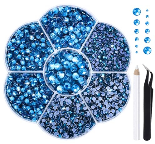 Liliume 5000pcs Hotfix Strasssteine 21 Farben 5 Größen SS6-SS30 Strasssteine für Textilien DIY Handwerk（Kapblau）