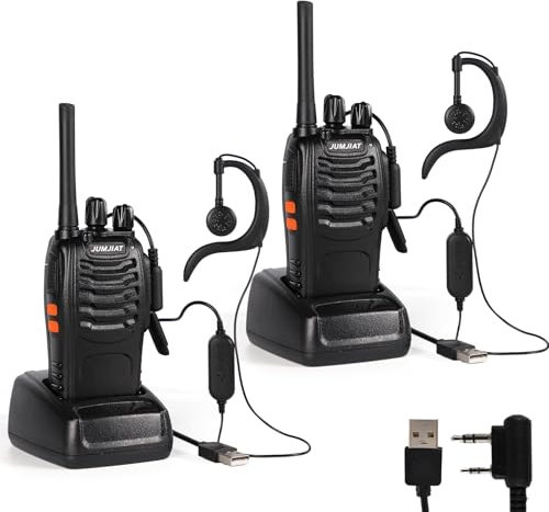 JUMJIAT PMR446 Walkie Talkie Long Range for Adults with Earpieces, 16 Channel Handheld 2 Way Radio Rechargeable with Flashlight Li-ion Battery and USB Charger BAOFENG Upgraded 88E (2 Pack)