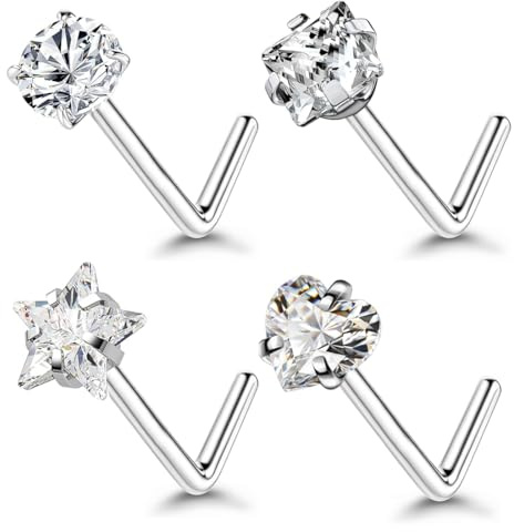CPJJ 4PCS Nose Studs for Women 20G Stainless Steel Nose Screw Studs Nose Rings Studs Surgical Steel Nostril Nose Piercing Jewelry