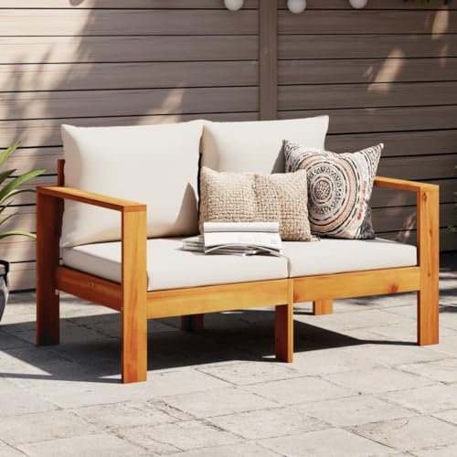 NQJIBUE Gartensofa mit Kissen 2-Sitzer Massivholz Akazie