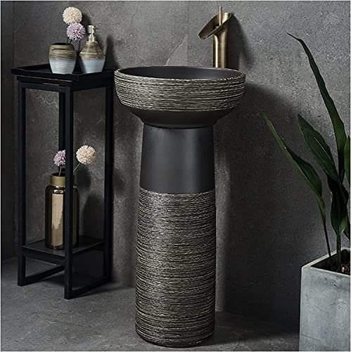 ASerZenith Lavabo sur Pied de Salle de Bain autoportant Art Hotel Home Lavabo sur Pied Lavabo en céramique fabriqué à la Main Lavabo sur Pied avec Trou d'installation de Robinet et (B-3 Piece Set)