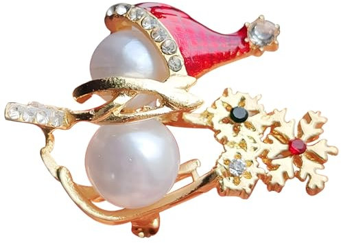 Broche de muñeco de nieve con perlas y cristales, joyería de moda navideña, 1.4 x 1 pulgadas, pin de copo de nieve de Navidad para suéteres, talla única, Broche de plástico y metal con diseño de