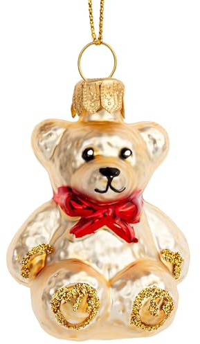 SIKORA Mini Teddy Bär besondere Weihnachtskugel Glas Christbaumschmuck Deko Figur Weihnachten Anhänger Ornament - Premium Line - BS815M