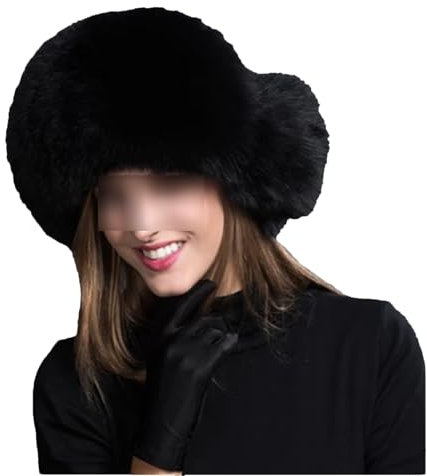 Kunstpelzmützen für Damen, für den Winter, dick, warm, modisch, mit Bommel, Schwarz , Einheitsgröße