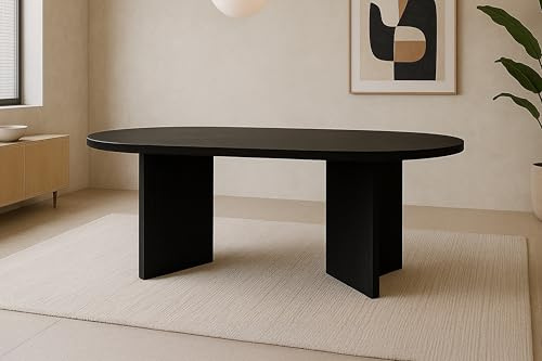 SAM Ovaler Esstisch Ovi 160x90 cm Holz-Optik schwarz gerade Kante V-Form | 40 mm Tischplatte, Tischbeine, Esszimmertisch