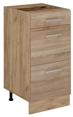 Vicco Küchenunterschrank R-Line, Sonoma, 40 cm | 3 Schubladen · Ohne Arbeitsplatte · Höhenverstellbare Füße · ✓ Leichter Zugriff · ✓ Frei kombinierbar