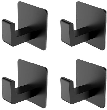GmwyCzV 4 Pezzi Ganci Adesivi,Appendiabiti da Parete Autoadesivo,Ganci Portasciugamani Senza Foratura,Impermeabile Gancetti Autoadesivi Bagno in Aluminium,per Cucina,Bagno, Ufficio (Nero)
