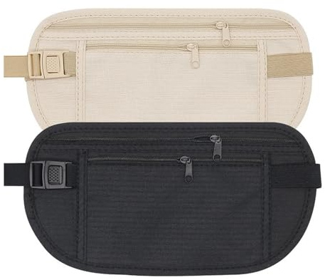 2 Pcs Money Belt Anti-Theft,Money Pouch Stealth Wallet,Nylon Fanny Pack Hidden Bum Bag,Secure Travel Money Belt,Stealth Wallet Unisex for Cash,Cards,Passport,IDs Black(Khaki,Black)