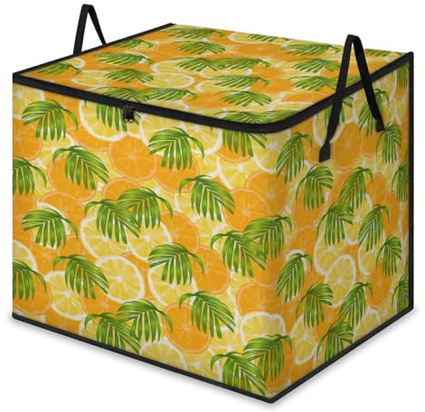 Bolsas de almacenamiento grandes de hojas de palma de limón con cremalleras y asas, caja de almacenamiento plegable, contenedor de mudanza, organizador de mantas, contenedores de ropa, decoración del