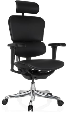 hjh OFFICE Bürostuhl ergonomisch ERGOHUMAN Ultra L GEN2 Originales Design, Bürosessel mit Flexibler Lendenwirbelstütze, Leder, Schwarz