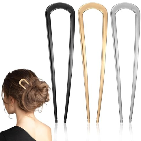 MBAIYO Französische Haarnadeln, 3 Stück French Twist Hair Pin French Hair Pin 14cm U-Förmige Haarnadel aus Metall Haargabel für alle Haartypen von Frauen Mädchen Haar-Accessoires (Gold Silber Schwarz)