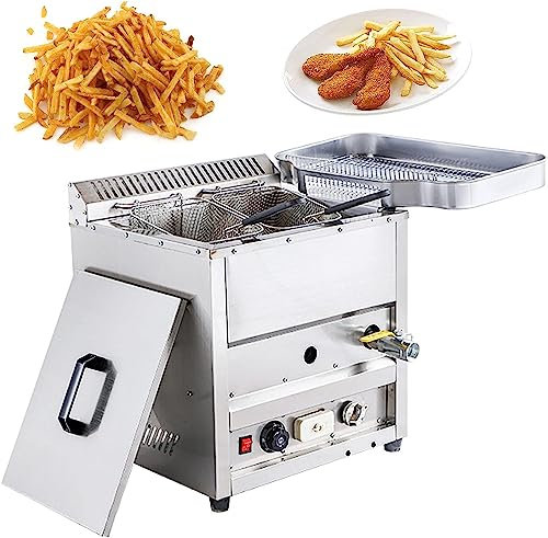 Friteuse à gaz professionnelle, friteuse à gaz propane de comptoir, contrôle de température autonome, friteuse à gaz avec réservoirs en acier inoxydable, panier de table, friteuse à réservoir grande