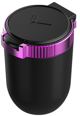Auto-Aschenbecher, selbstlöschend, Auto-Aschenbecher mit Klappdeckel, LED-Licht für Fahrzeug oder Outdoor-Camping, automatisches LED-Licht bei Nacht, versiegelt, schwer entflammbar, abnehmbar, großes