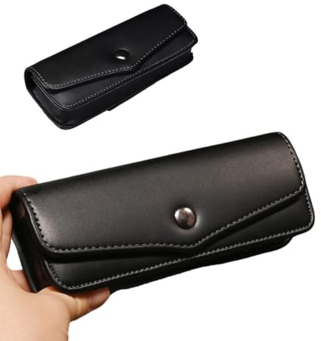 Narunii Hartschalenetui aus Leder, Brillenetui für Gürtel, tragbar, ideal für Reisen und den täglichen Gebrauch, Schwarz , One size