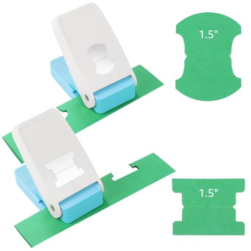 2 Pcs File Tab Punches, 1.5in 2 Shapes DIY Index Tab Punchers, Handheld Label Tag Paper Cutters for Crafting, Craft Paper Stampings, Folder Punches for Scrapbooking, Card Making