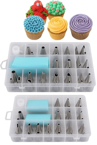 24-Piece Icing Tip Set for Cake Decorating – Reusable Piping Bags, Stainless Steel Nozzles, Couplers & Storage Case – Perfect for Cakes, Cupcakes, Cookies, Buttercream, Sugarcraft & Baking Tools