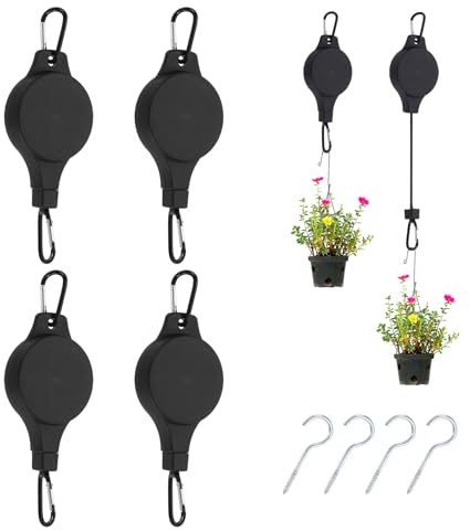 PATIKIL Carrucola Retrattile Per Piante 4 Pezzi Gancio Regolabile Per Cestini Fiori Appendere Al Soffitto Con D Clip Per Vasi Giardino Mangiatoie Uccelli Nero
