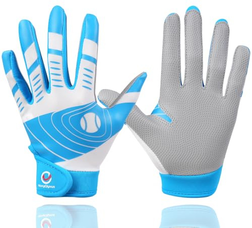 NavyGlyvux Youth Baseball Batting Gloves,Kids Super Grip Softball/Teeball Gloves for Boys and Girls,Blue/White XS/S
