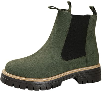Generisch 2026 Stivaletti da donna, stivali alla moda in camoscio a metà polpaccio, comodo tacco robusto, stivaletti invernali casual da donna, eleganti stivali slip-on, Verde scuro, 40 EU