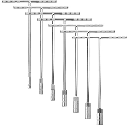 sourcing map 7pcs T-Handle Wrench Socket Set, 6-Point Steel Metric Socket Wrench (6/8/10/11/12/13/14mm) with Long Reach for Motorcycle Bicycle Car Repair, Silver