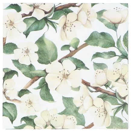 Gisela Graham Paper Napkins, White Blossom Design, 16cm, Pack of 20