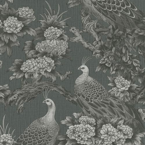 Profhome Carta da parati fiori 399821-GU Carta da parati TNT goffrata a caldo grigio antracite grigio-ombra grigio-chiaro 0,53 m x 10,05 m = 5,33 m2
