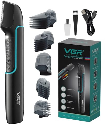VGR 602 Rifinitore per il corpo senza fili per uomo, testina di taglio a V, rifinitore per il corpo con asta estensibile, rifinitore con 4 accessori, impermeabile IPX6, ricarica USB