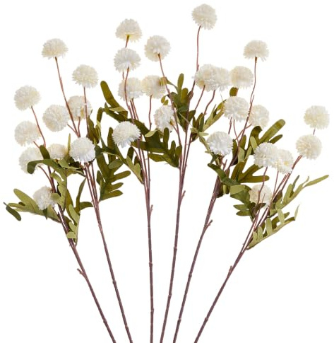 XIANNVXI 52cm Weiße Kunstblumen wie Echt Chrysanthemen Mini Künstliche Blumen Weiß Pompom Kugelblumenstiele Fake Blumen Deko für Blumenarrangements, Hochzeit, Zuhause, Hohe Vase Blumen 6 Stück