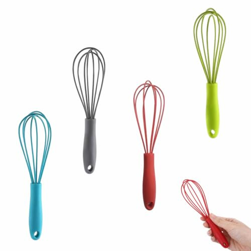 Lot de 4 Fouets en Silicone Fouet de Cuisine Batteur à Œufs | Antiadhésifs pour Mélanger Fouet Battre Mousse Et Mélange 4 Couleurs