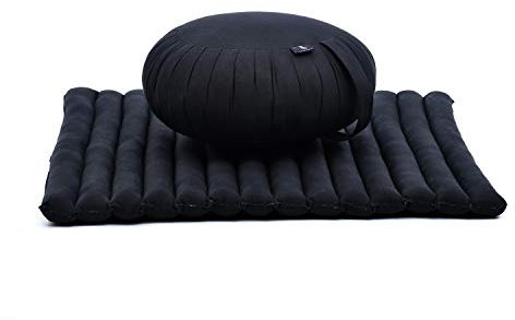 Leewadee Meditationsset - Meditationsset aus Kapok, Kissen und Meditationsmatte Zafu und Zabuton, Schwarz