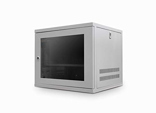 LMS Data Server Rack Data Cabinet - 9U 550mm Deep Wall Mounted 19 Inch Storage Rack for Home, Office, Server Room Computer Equipment with Glass Door, Removable Side Panels, Front Lockable Door