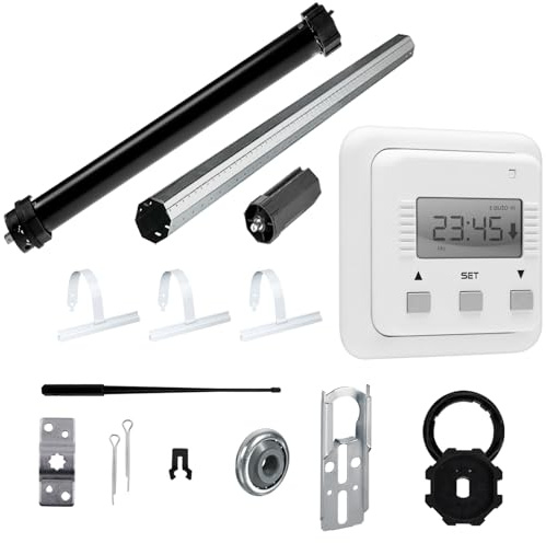 NOBILY Rolladen-Komplett-Set Maxi-Rolladenmotor P5 10/15-60 mit mechanischen Endabschaltern 10Nm/25kg für 60mm (SW60) + Zeitschaltuhr SIMU Relax + Mechanik-Set, Gesamtlänge bis 1 Meter