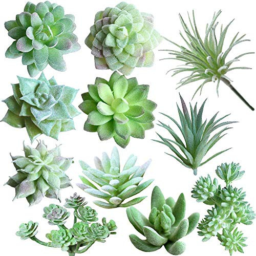 Zhiheng 11pcs Assorted Green Artificial Succulent Plants Faux Fake Succulents Textured Cactus Stems Cacti Aloe Succulent In Different Artificial Hanging String of Pearls Plant Wedding For Home Decor
