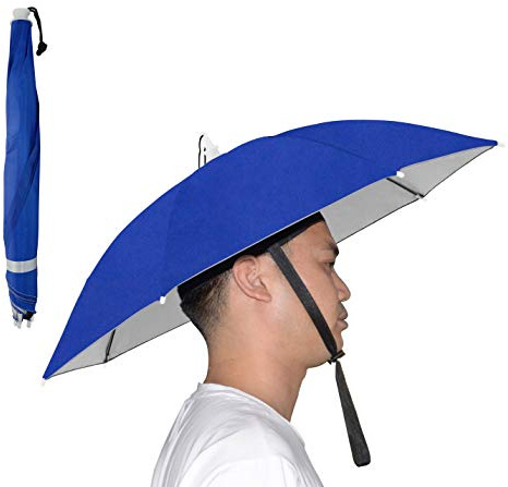 NEW-Vi Regenschirmhut, 63,5 cm, freihändige Regenschirmkappe für Erwachsene und Kinder, Angeln, Golf, Gartenarbeit, Sonnenschutz, Outdoor-Kopfbedeckung (Blau/Silber, 2 Stück)