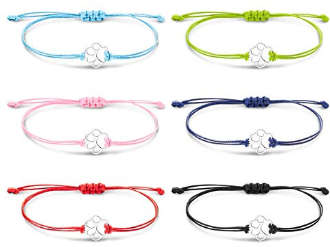 VU100 6 Stück Charm-Armbänder mit Hundepfoten-Anhänger | Verstellbar, Handgefertigt, Seil, Schönes Freundschaftsarmband