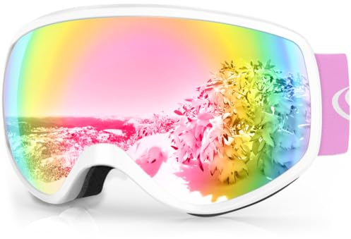 findway Masque de Ski Enfant 3 à 8 Ans - Lunettes de Ski Enfant Masuqe Ski pour Garçon et Fille Anti-UV Antibuée Compatible avec Casque pour Ski Autres Sports (Lentille Gris/Argent (VLT 21%))