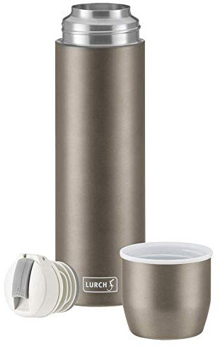Lurch 240913 Isolierflasche/Thermoflasche für heiße und kalte Getränke aus doppelwandigem Edelstahl mit Becher 0,45l earth grey