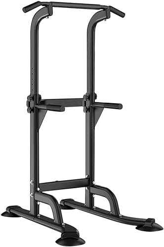 SogesHome Klimmzugstange Power Tower Übung Euipment für Zuhause Fitnessstudio Dip Station Höhenverstellbar Fitness Krafttraining Dip-Stationen (Schwarz)