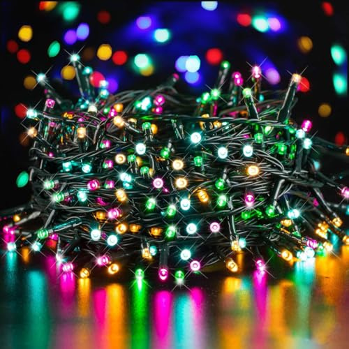 GlobaLink Luci Natale Colorate 20M 200LEDs Impermeabile IP44,Luci Albero Natale Esterno,8 Modalità Luce,LED Natale per Matrimonio Casa Camere Letto Giardino Feste-4 Colori