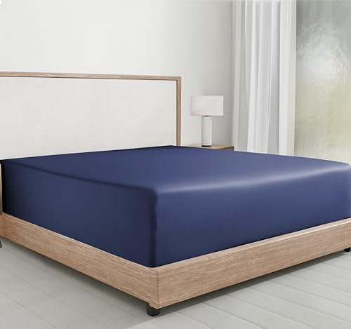 Spannbetttuch 140 x 200 – Weiche. atmungsaktive Satinbindung aus 100% Baumwolle. Tiefe Taschen mit Rundumgummizug. strapazierfähige Bettwäsche – Marineblau