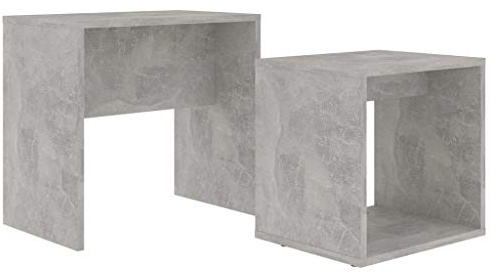 pedkit Coffee Table Set, Nest of 2 Side Tables Bedside Tables Morden Sofa Table, for Living Room, Bedroom or Office Concrete Grey 48x30x45 cm Chipboard