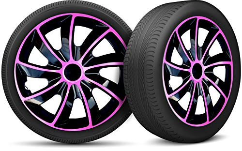Radkappen 17 Zoll Radzierblenden 4er Set passend für alle Stahlfelgen - Einstellbarer Sicherungsring - Schwarz Rosa Pink
